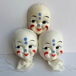Vintage Clown Jester Hand Painted Cloth Fiber Doll Craft Faces